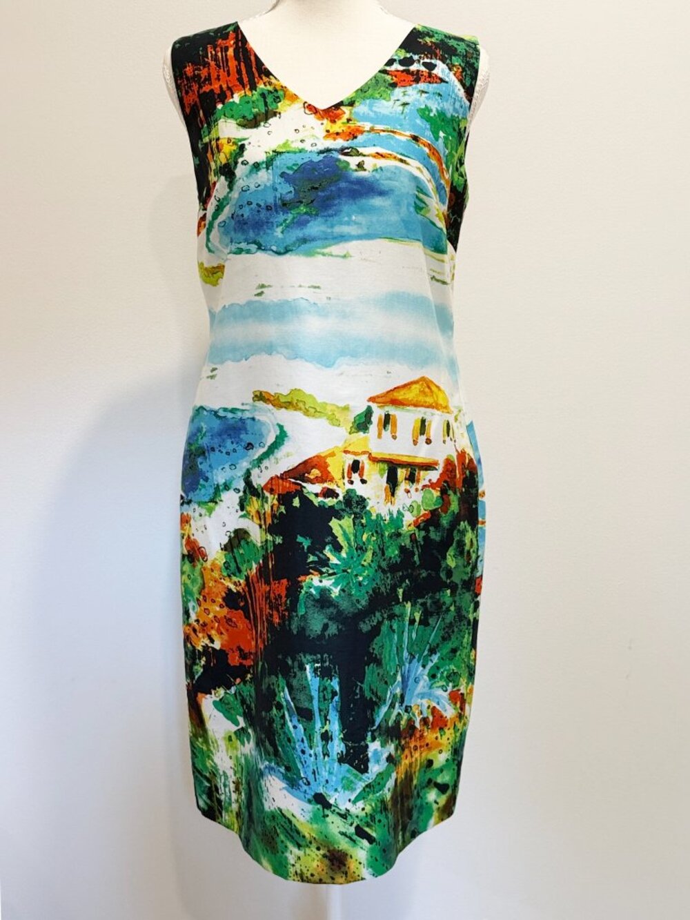Sleeveless Summer Cotton CHETTA B Dress Size 4 Amalfi Coast Print